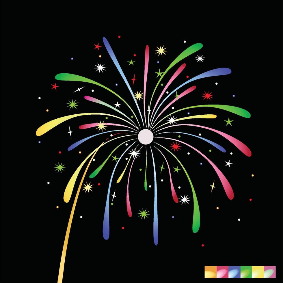 ilustración de fuegos artificiales que tienen hermosos colores por la noche. utilizado para eventos como año nuevo, eid y varios otros eventos vector