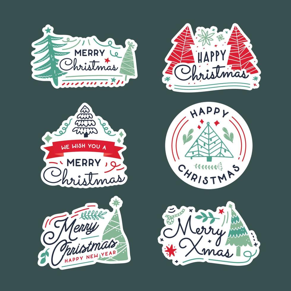 Christmas Tree Doodle Greeting Stickers vector