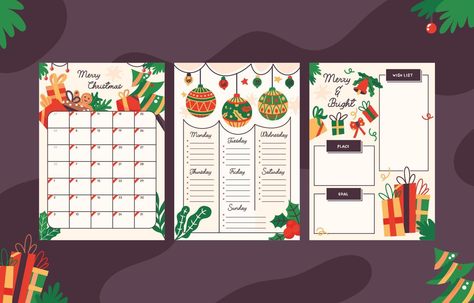 Christmas Journal Daily Planner Template vector