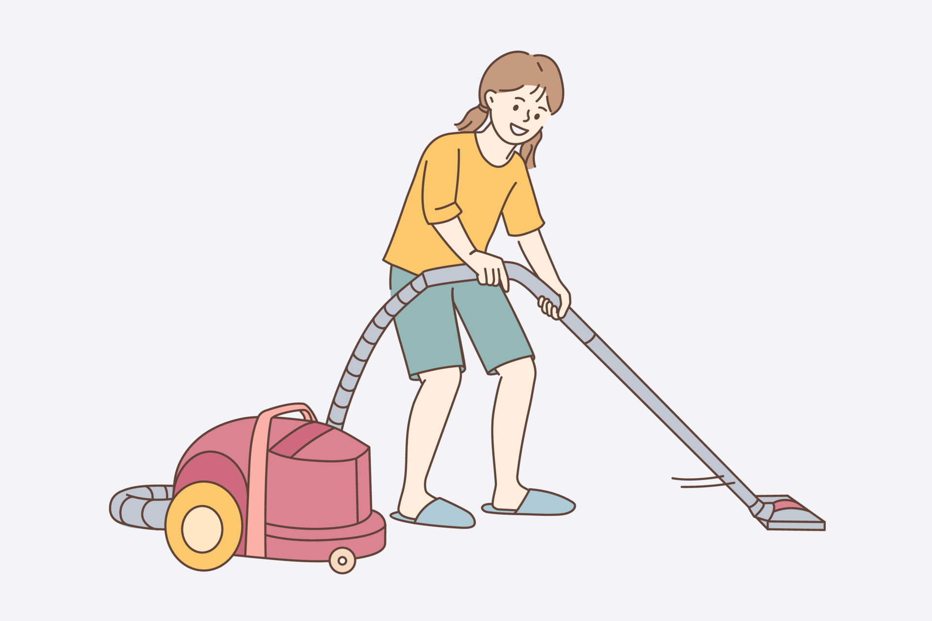 Vacuum cleaning and housework concept. Smiling girl cartoon character  standing making vacuum cleaning at work vector illustration 13707789 Vector  Art at Vecteezy