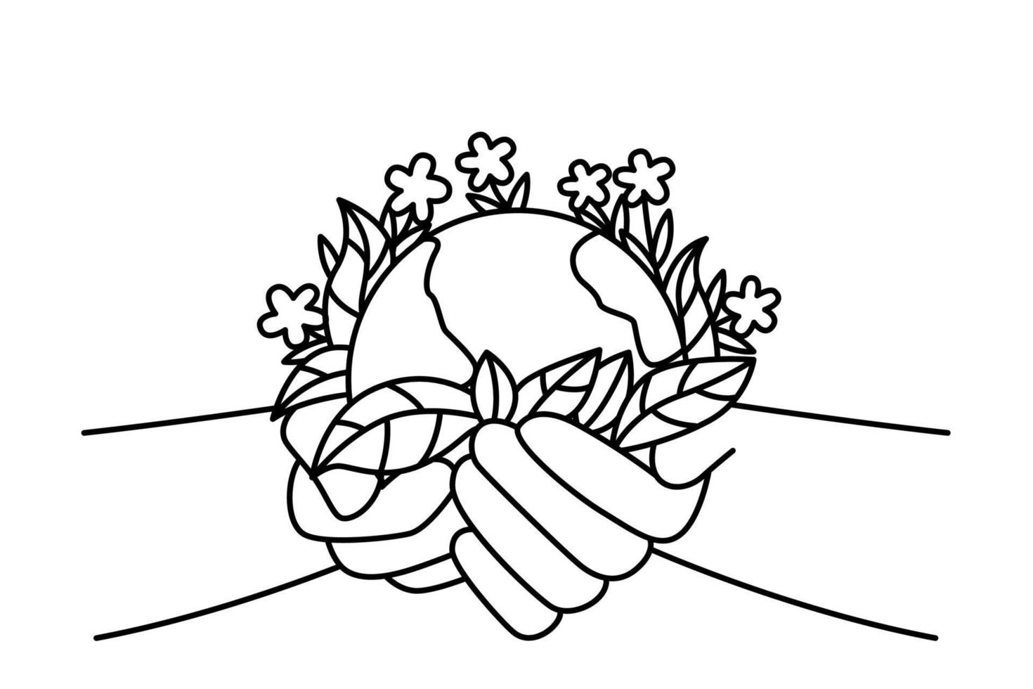 manos de persona sosteniendo el planeta tierra con flores florecientes. activista o voluntario cuida el medio ambiente. concepto de protección de la naturaleza. ilustración vectorial vector