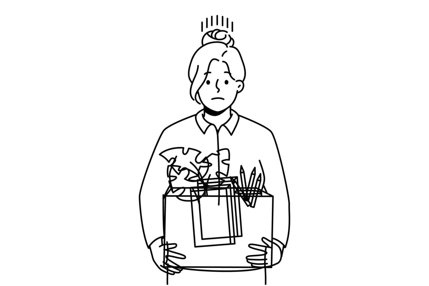 Employee man fired from job holding a box of personal belongings.  Unemployment, economic crisis, economic downturn, jobless, vector  illustration dismissed 9537506 Vector Art at Vecteezy