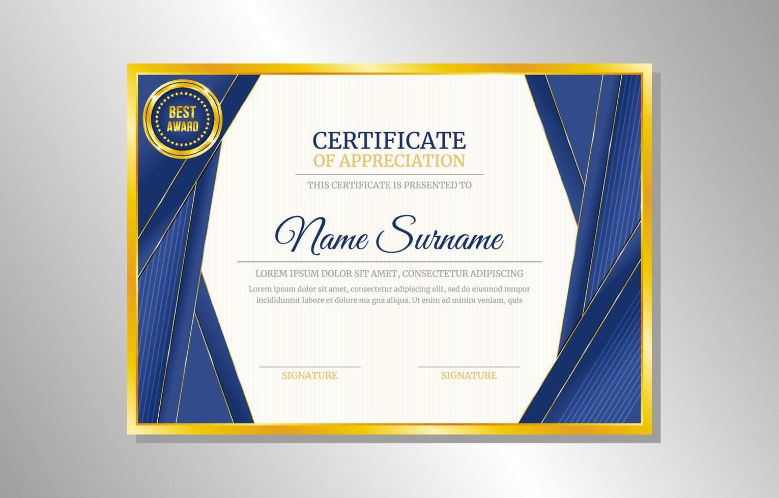 Blue Gold Professional Certificate Layout Template vector