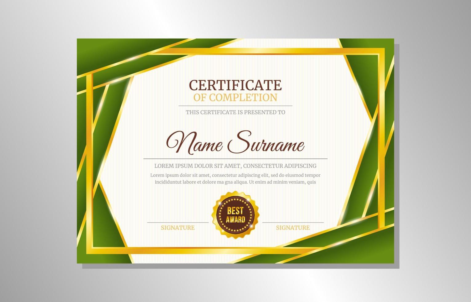 Green Gold Professional Certificate Layout Template 13707942 Vector Art