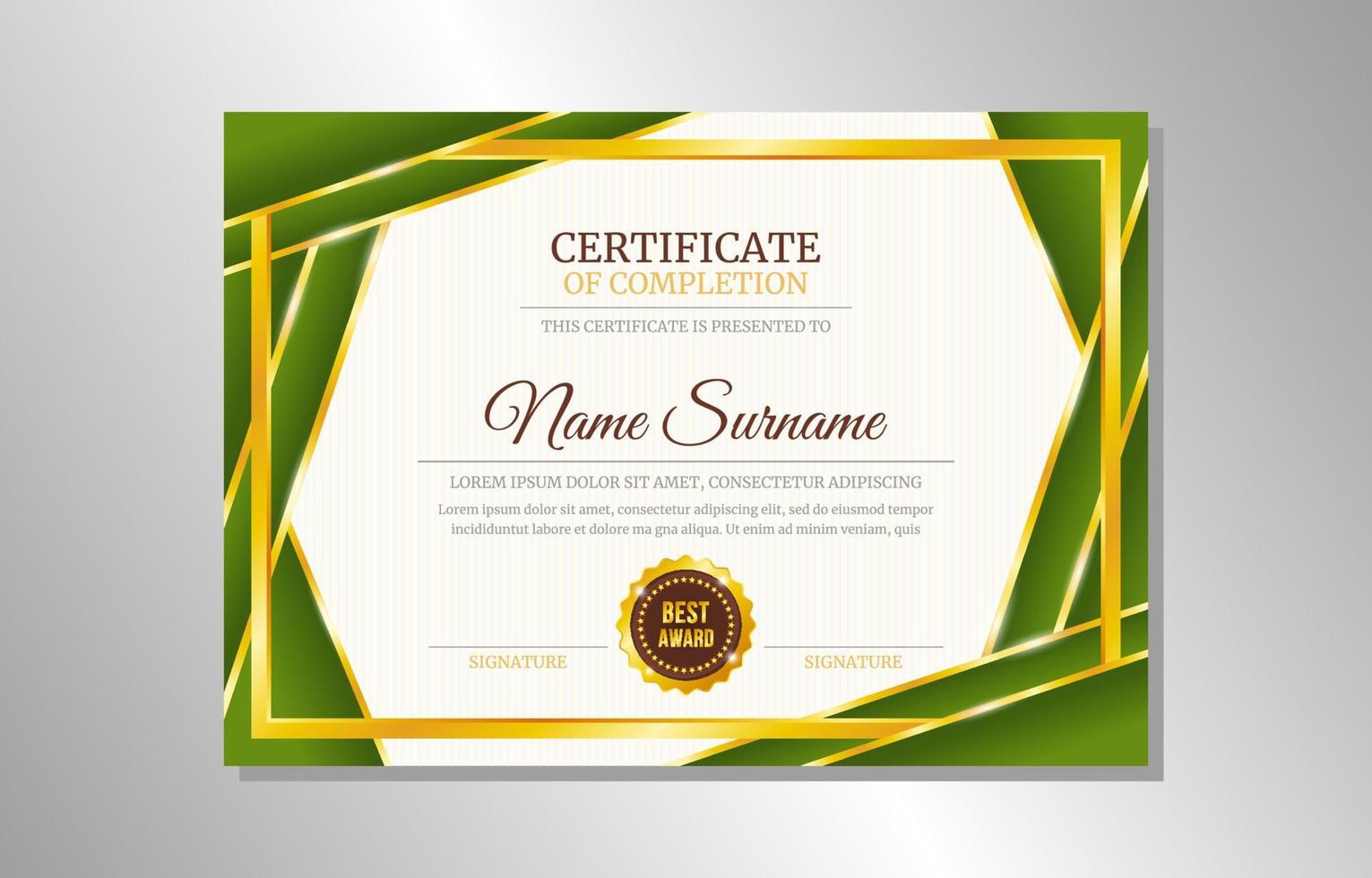 Green Gold Professional Certificate Layout Template vector