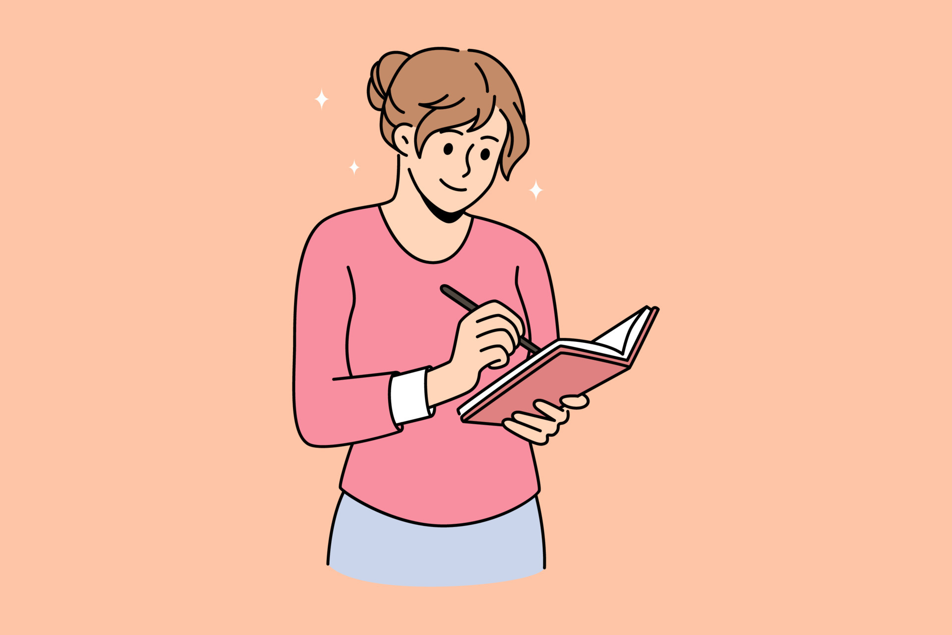 Making notes and writing diary concept. Young smiling woman cartoon character standing making notes in her diary vector illustration 13707991 Vector Art at Vecteezy Making notes and writing diary concept. Young smiling woman cartoon character standing making notes in her diary vector illustration 13707991 Vector Art at Vecteezy