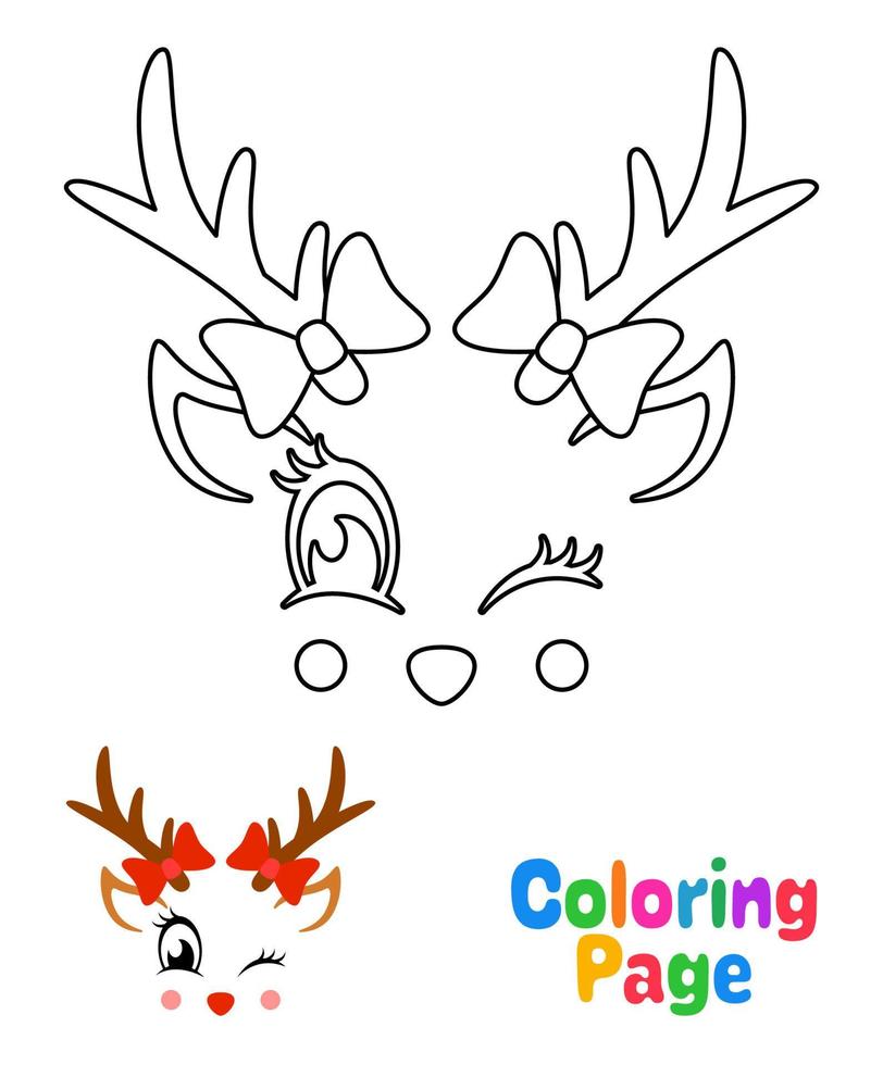 página para colorear con cara de reno para niños vector