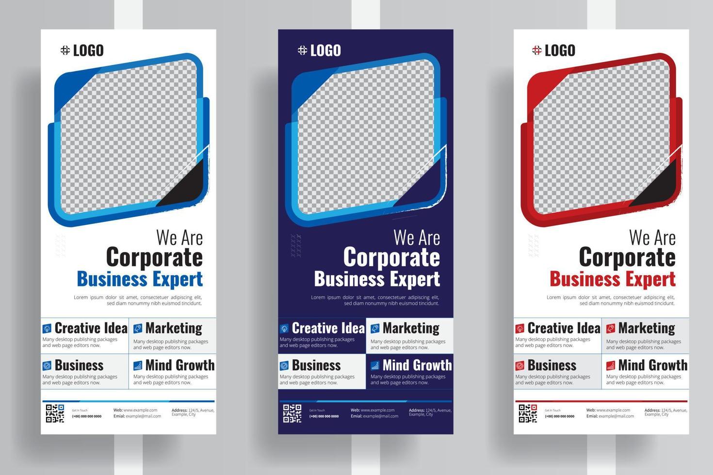 Corporate Business expert tri-fold Brochure, Creative business Rollup banner stand template design, modern portable stands business roll-up banner layout polygon background, vector illustration.