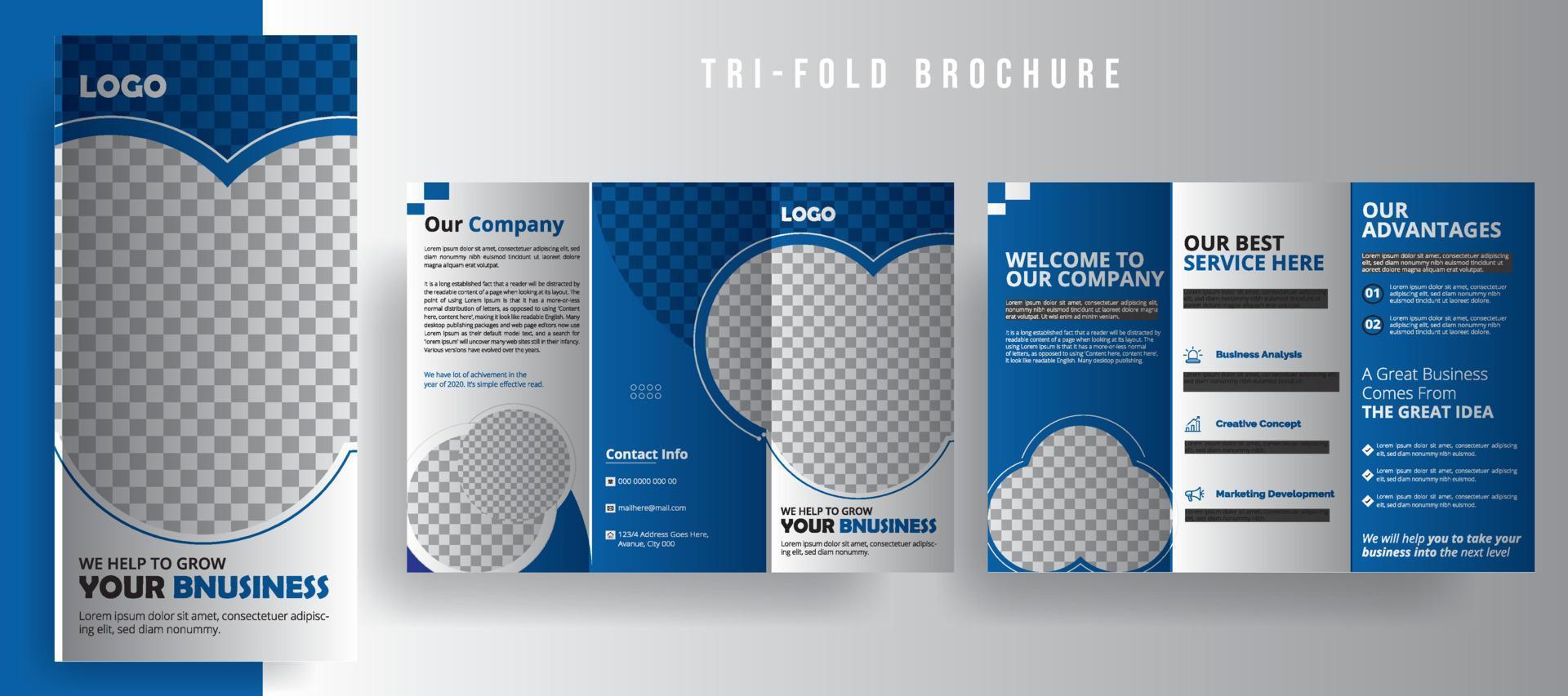 Creative Corporate business trifold brochure template, tri fold flyer with rhombus square shapes, brochure editable template layout, minimal business brochure template design., vector