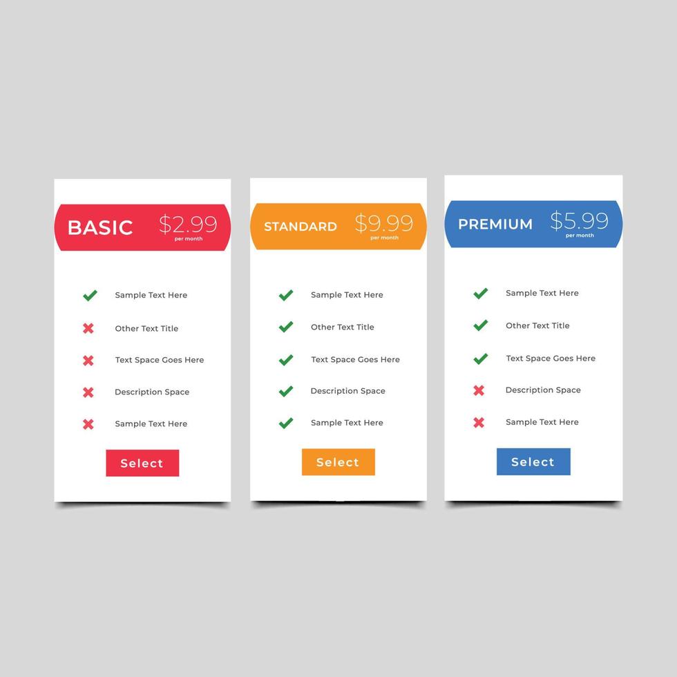 Price table concept in realistic neumorphism Vector pricing table in flat design style for websites and applications..eps