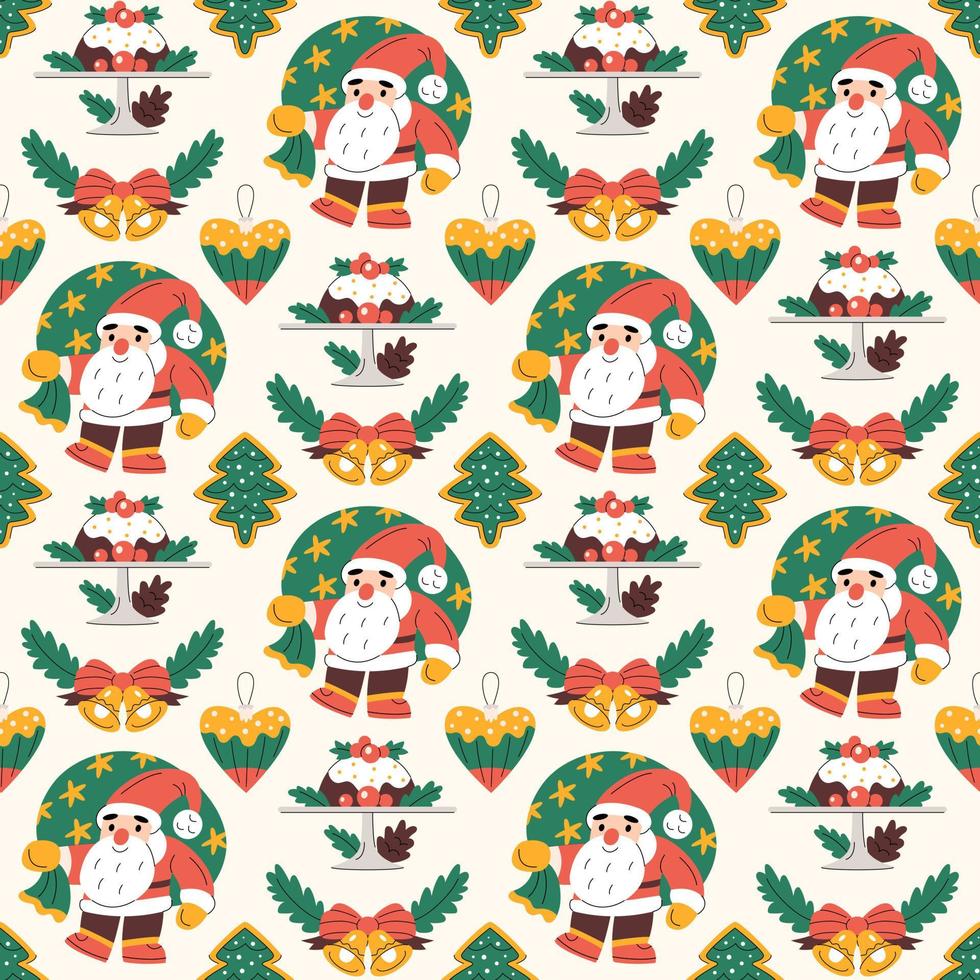 Seamless pattern with cute Christmas elements vector