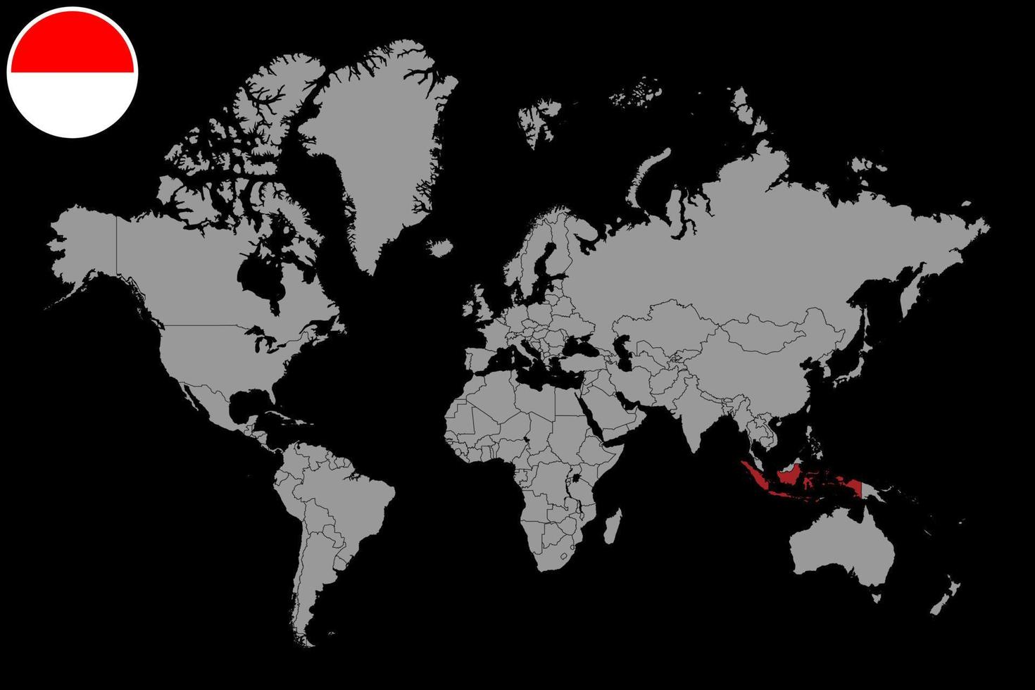 Pin map with Indonesia flag on world map. Vector illustration.