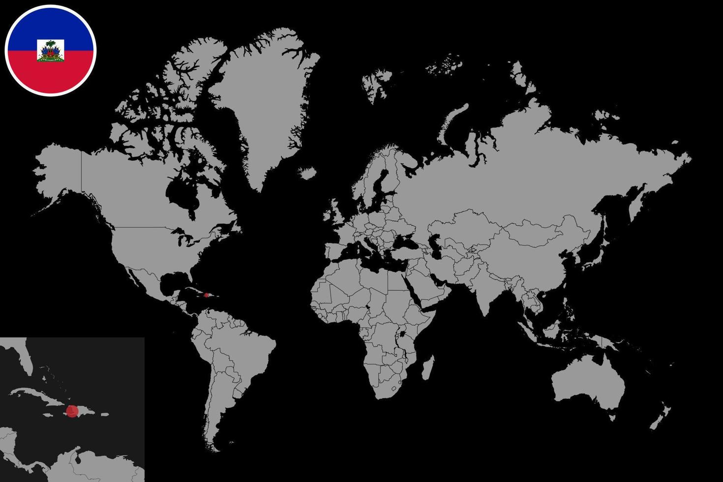 pin mapa con bandera de haití en el mapa mundial. ilustración vectorial vector