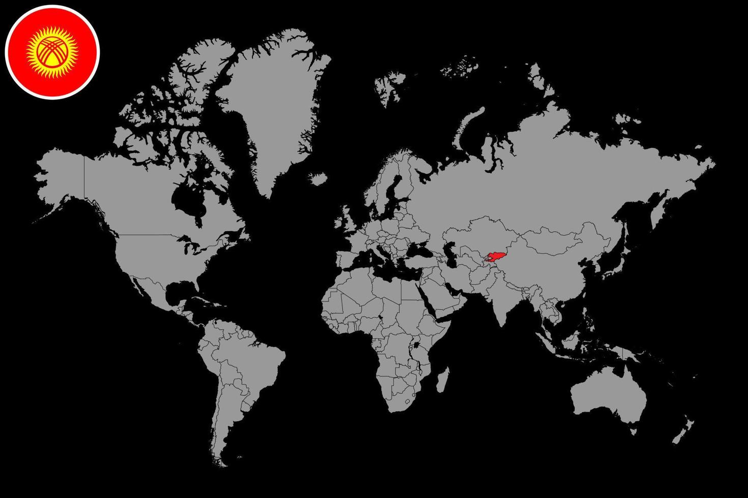 Pin map with Kyrgyzstan flag on world map. Vector illustration.