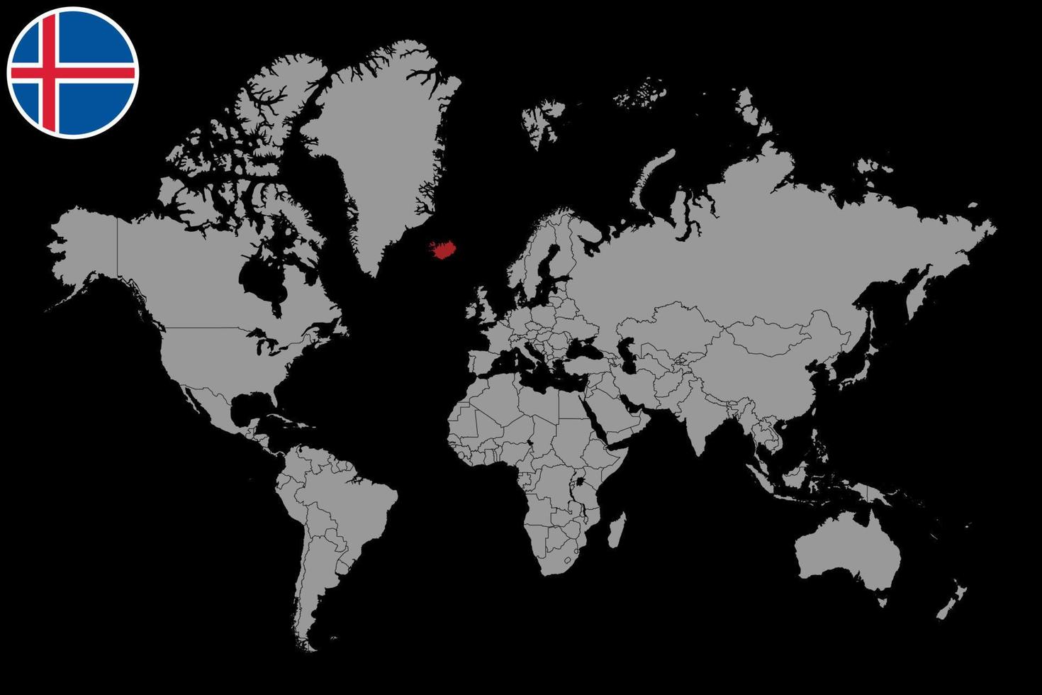 Pin map with Iceland flag on world map. Vector illustration.