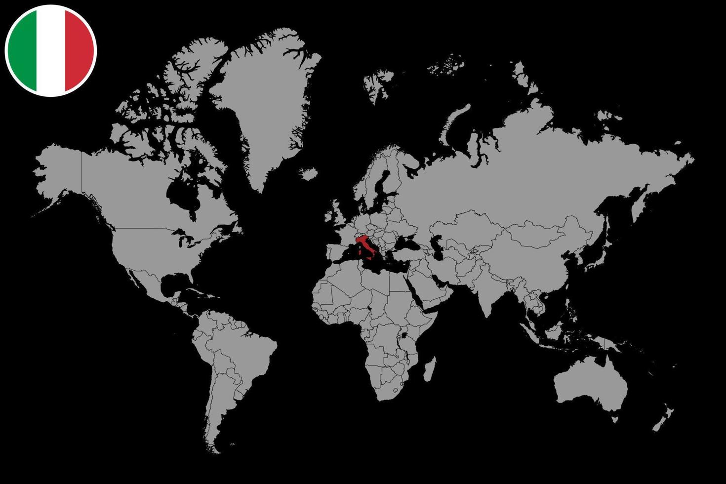 Pin map with Italy flag on world map.Vector illustration. vector