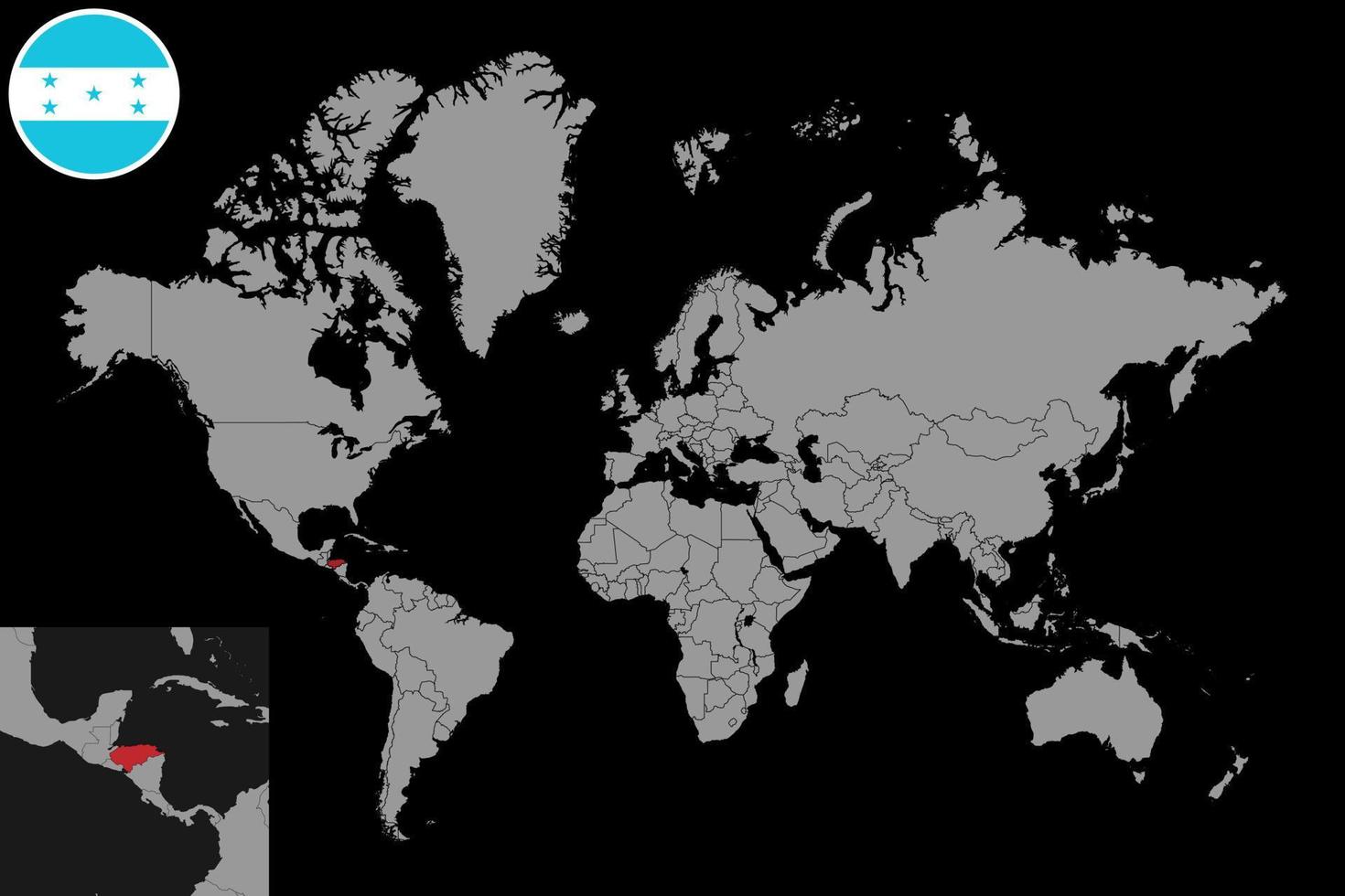 pin mapa con bandera de honduras en el mapa mundial. ilustración vectorial vector