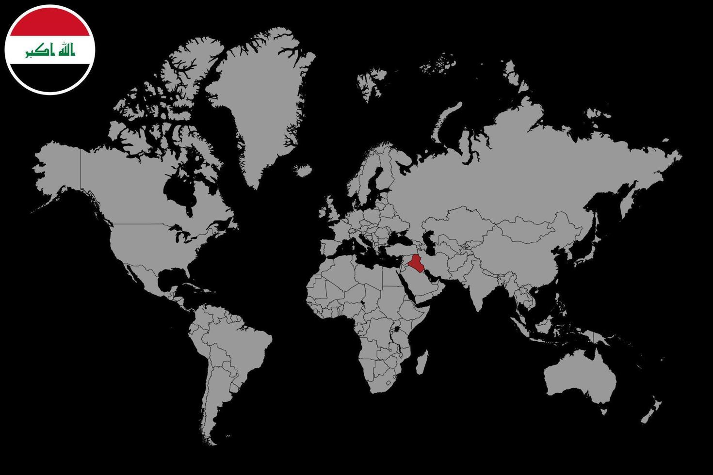 pin mapa con la bandera de irak en el mapa mundial. ilustración vectorial vector