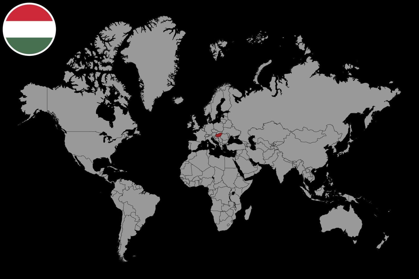 pin mapa con bandera de hungría en el mapa mundial. ilustración vectorial vector