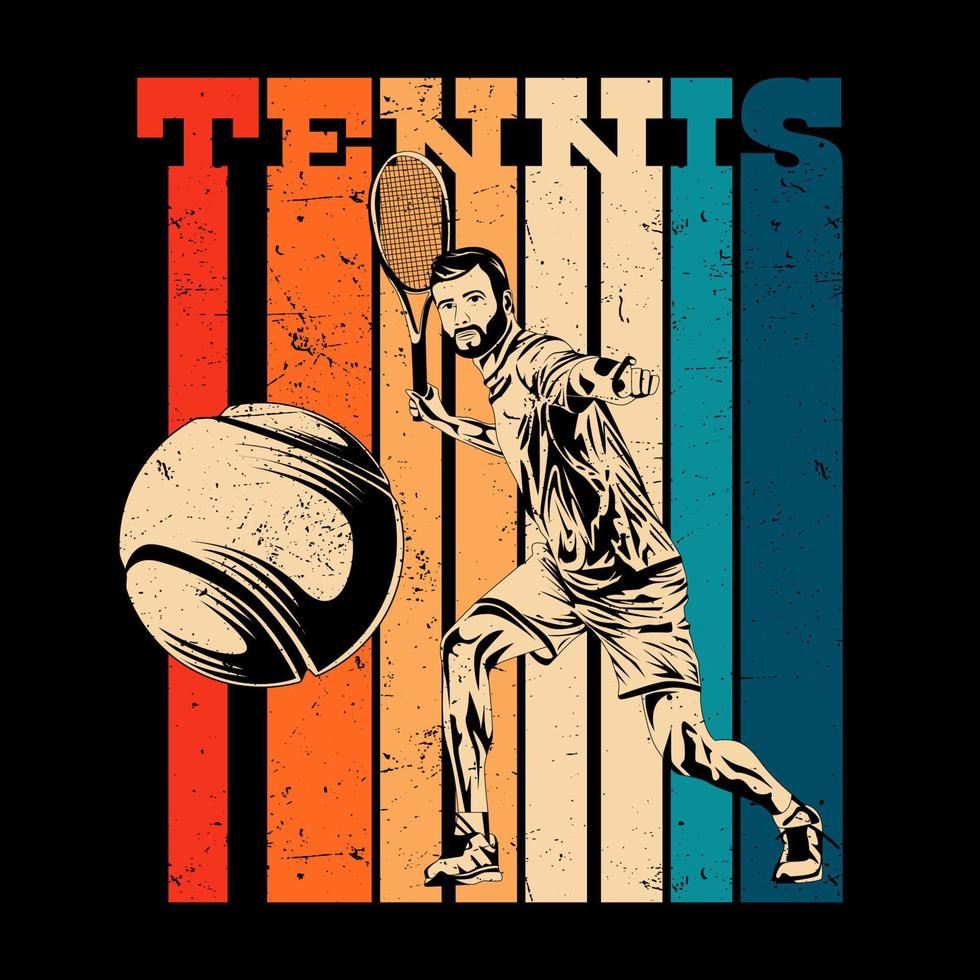 Vintage Tennis Player T-Shirt Design Vector