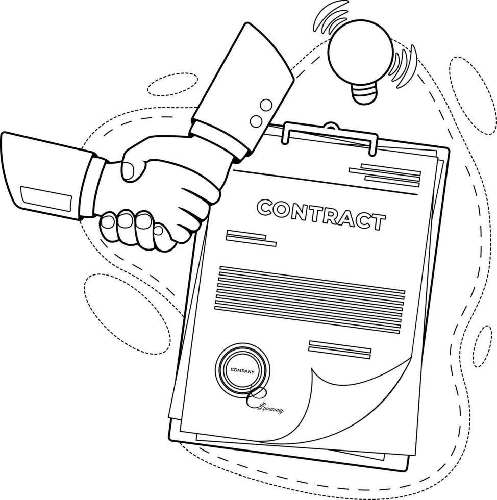 Coloring page. Contract and business handshake vector