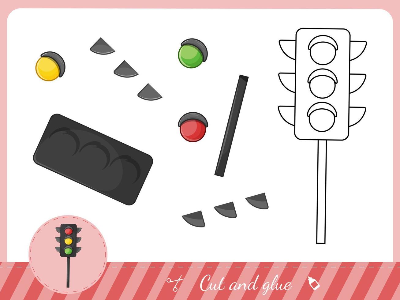 Cut and glue a cartoon traffic light vector