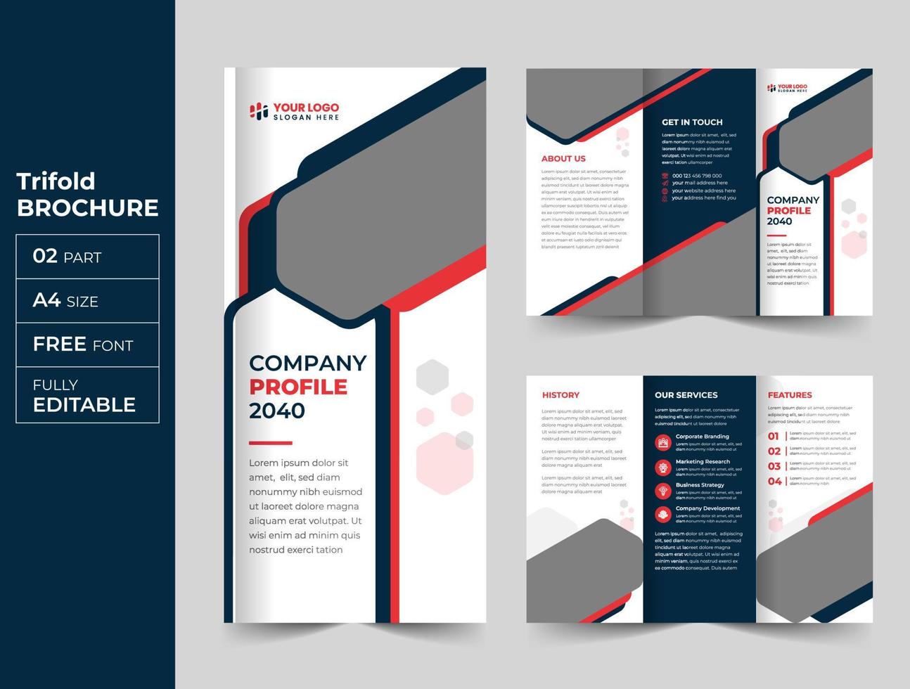 Blue corporate professional trifold brochure modern cover design template vector