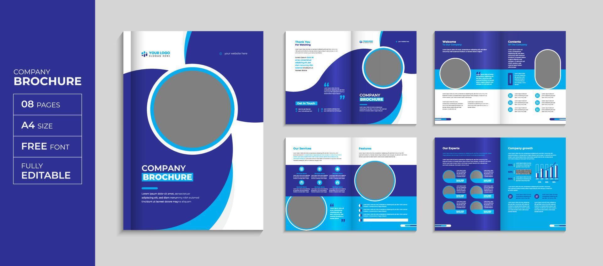 Blue minimal corporate brochure design template company profile book cover brochure template set vector