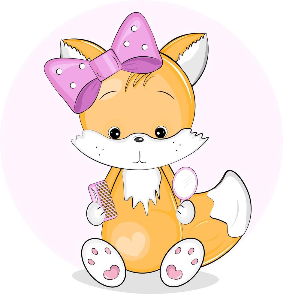 cute fox with a mirror and a comb vector