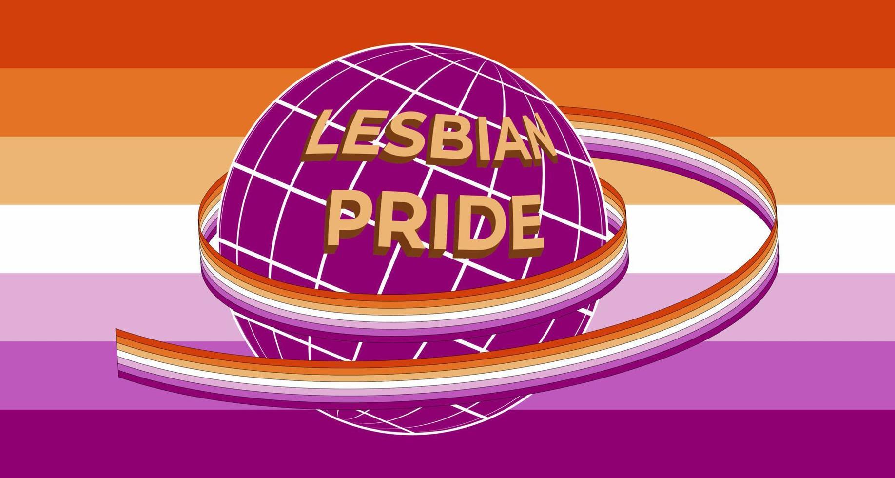 Lesbian Pride subculture symbol. Vector illustration. The ground, painted in the colors of the flag, is wrapped in a ribbon with the official flag of the LGBT community.