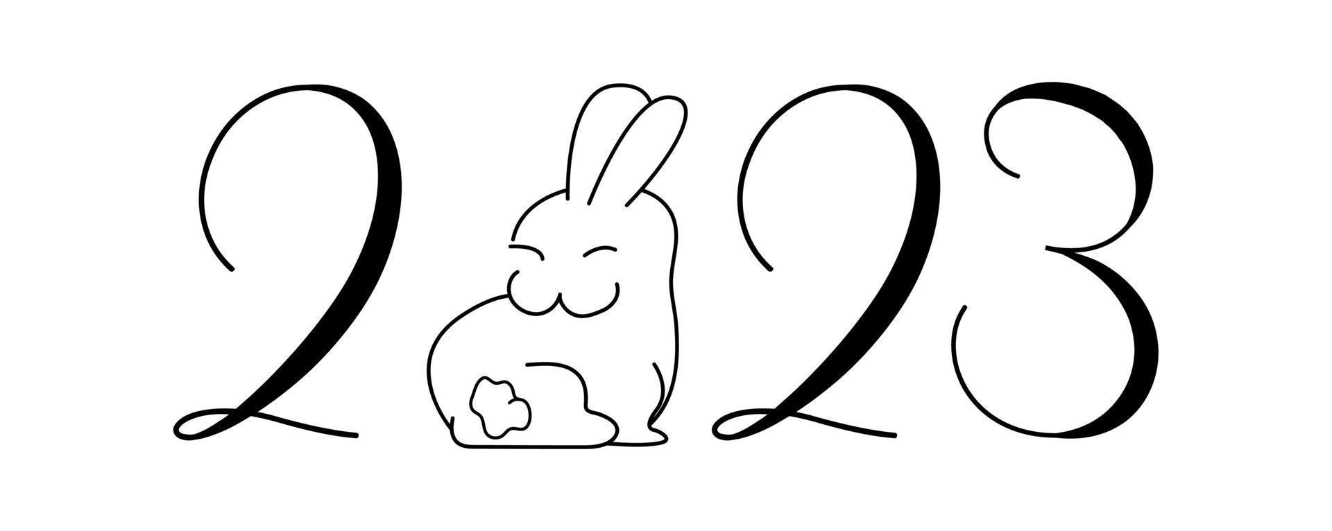 Happy New Year.Rabbit horoscope sign.Chinese horoscope rabbit with 2023. Flat minimalism vector illustration. Happy Chinese New Year 2023.