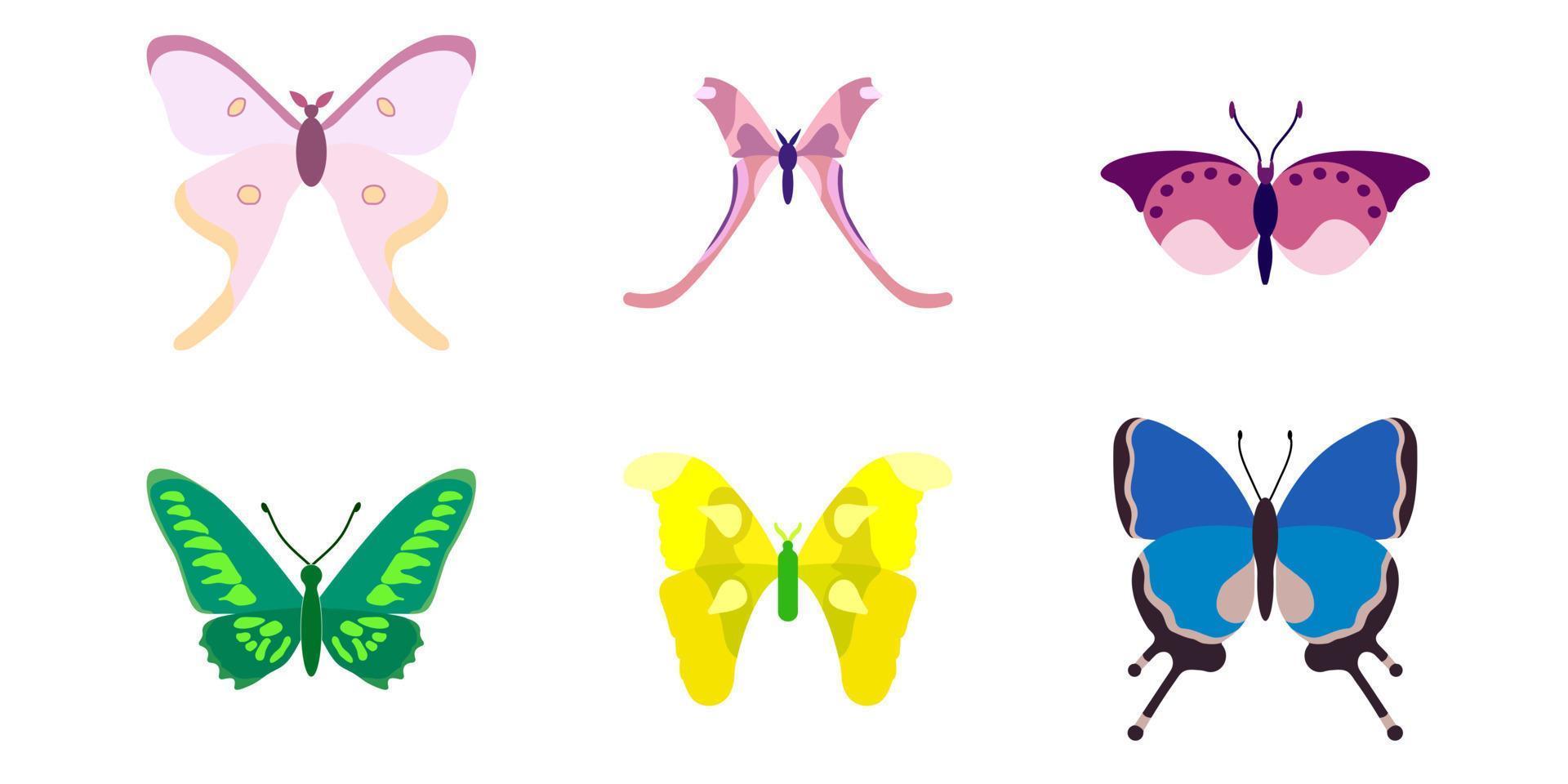 conjunto, colección de mariposas sobre un fondo blanco. conjunto de iconos de dibujos animados aislados, insecto decorativo. vector