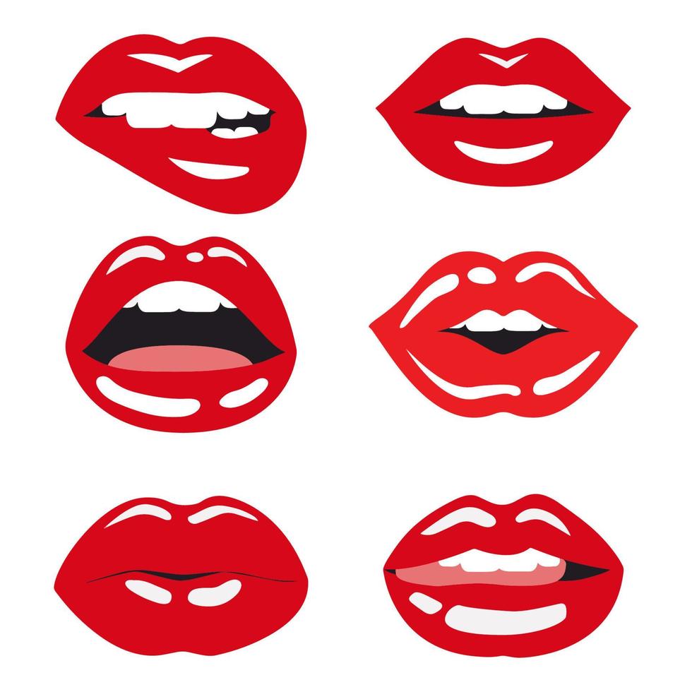 hermoso conjunto de boca de glamour. labios sexy pintados con lápiz labial rojo brillante. ilustración de stock vectorial. vector