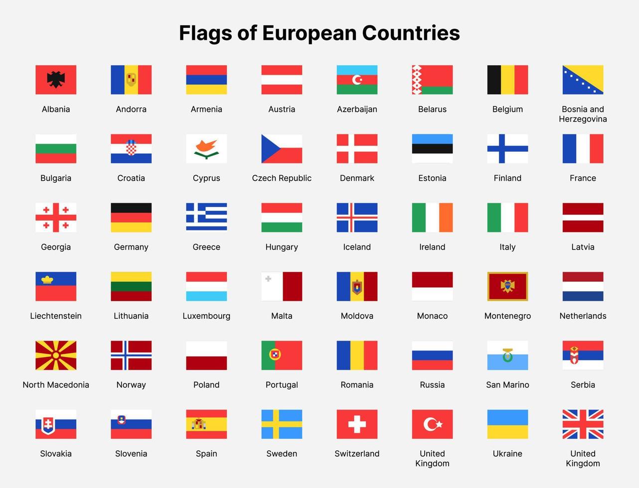 Europe countries flags. Flags of countries in Europe. vector