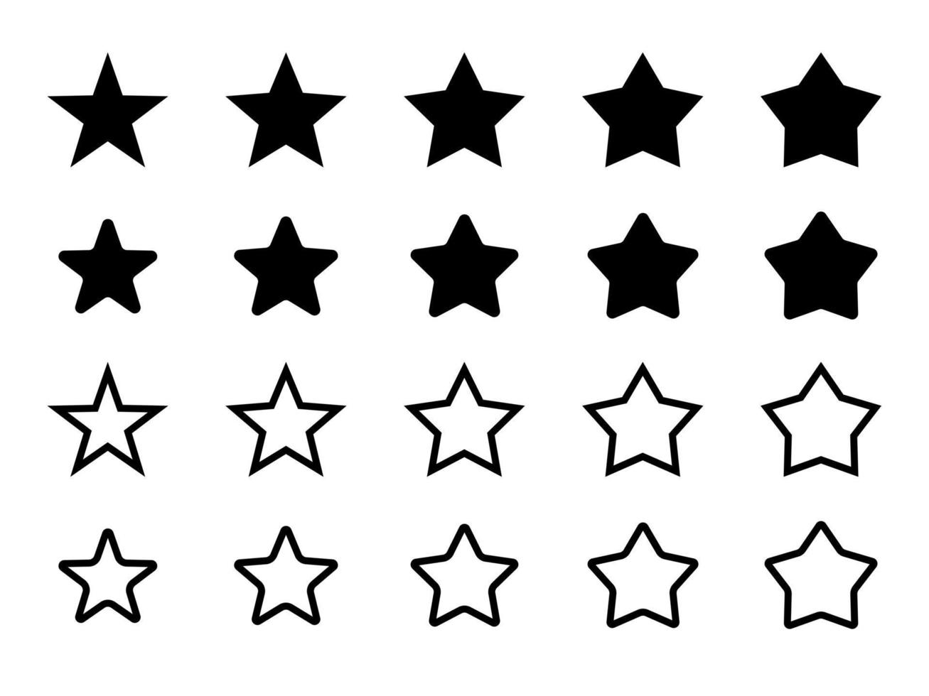 Star icons set. Filled and outlined star icons. Vector stock illustration.