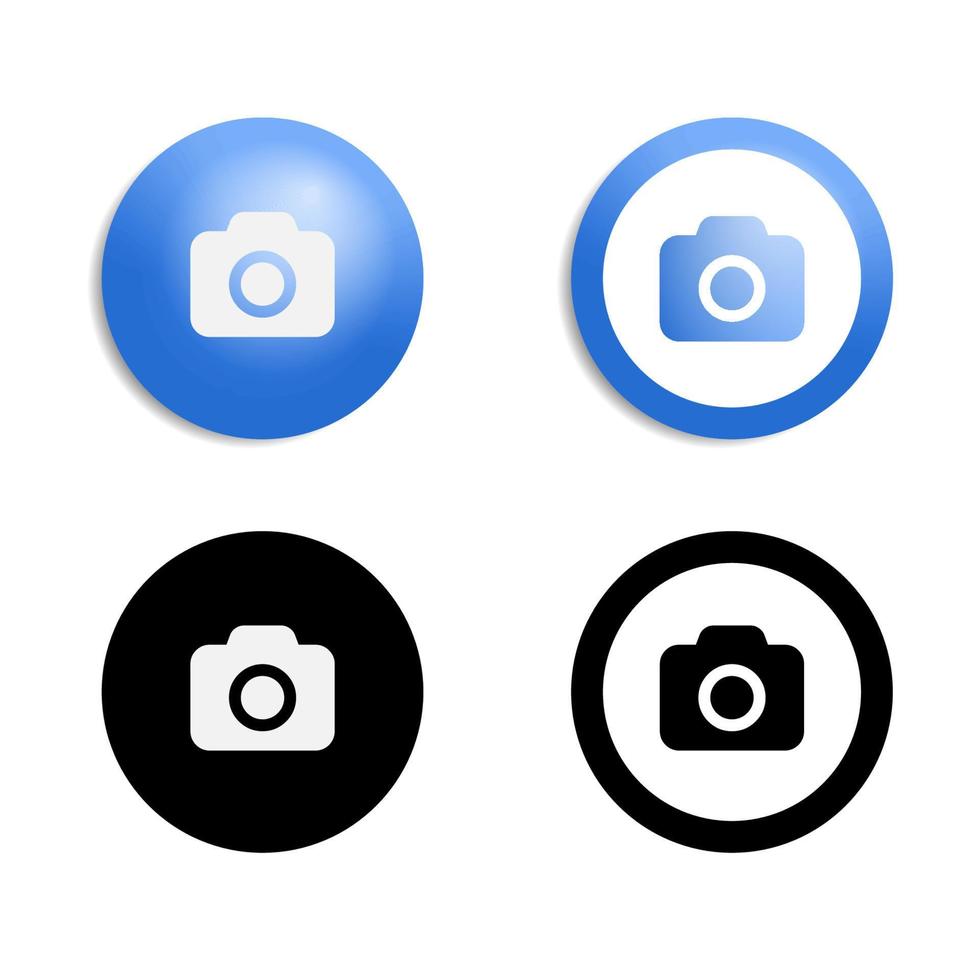 Camera icon set. Flat and 3d photo camera icons. Vector stock illustration.