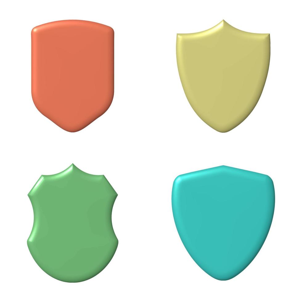 3d shield collection. Security, protection, safety, guard illustration. Vector stock illustration.