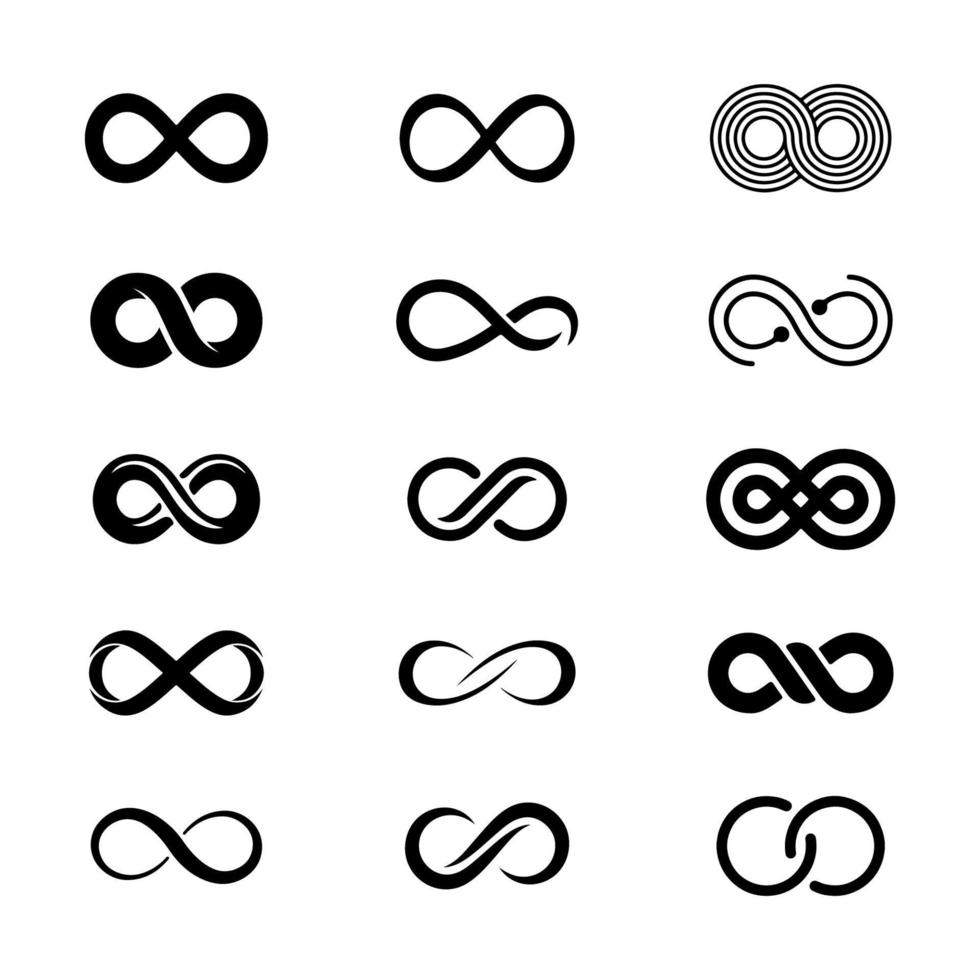 conjunto de símbolos de infinito negro elegante aislado. colección de signos infinitos. vector