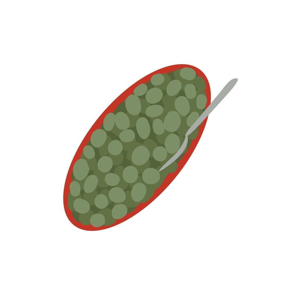 Vector flat pea dish illustration. Hand drawn top view pea dish