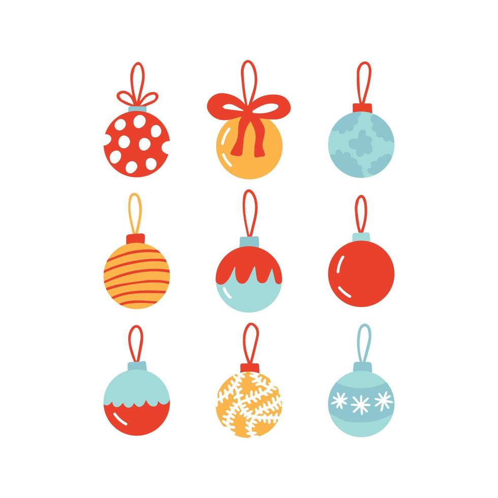 juego de bolas de navidad vectorial. conjunto de estilo plano de diferentes bolas de navidad vector