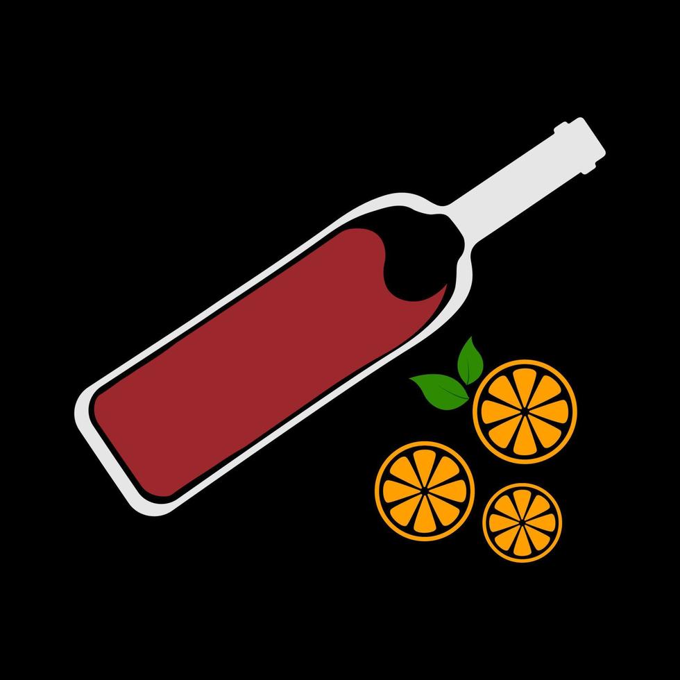 Bottle of wine with lemon slices. Vector stock illustration.