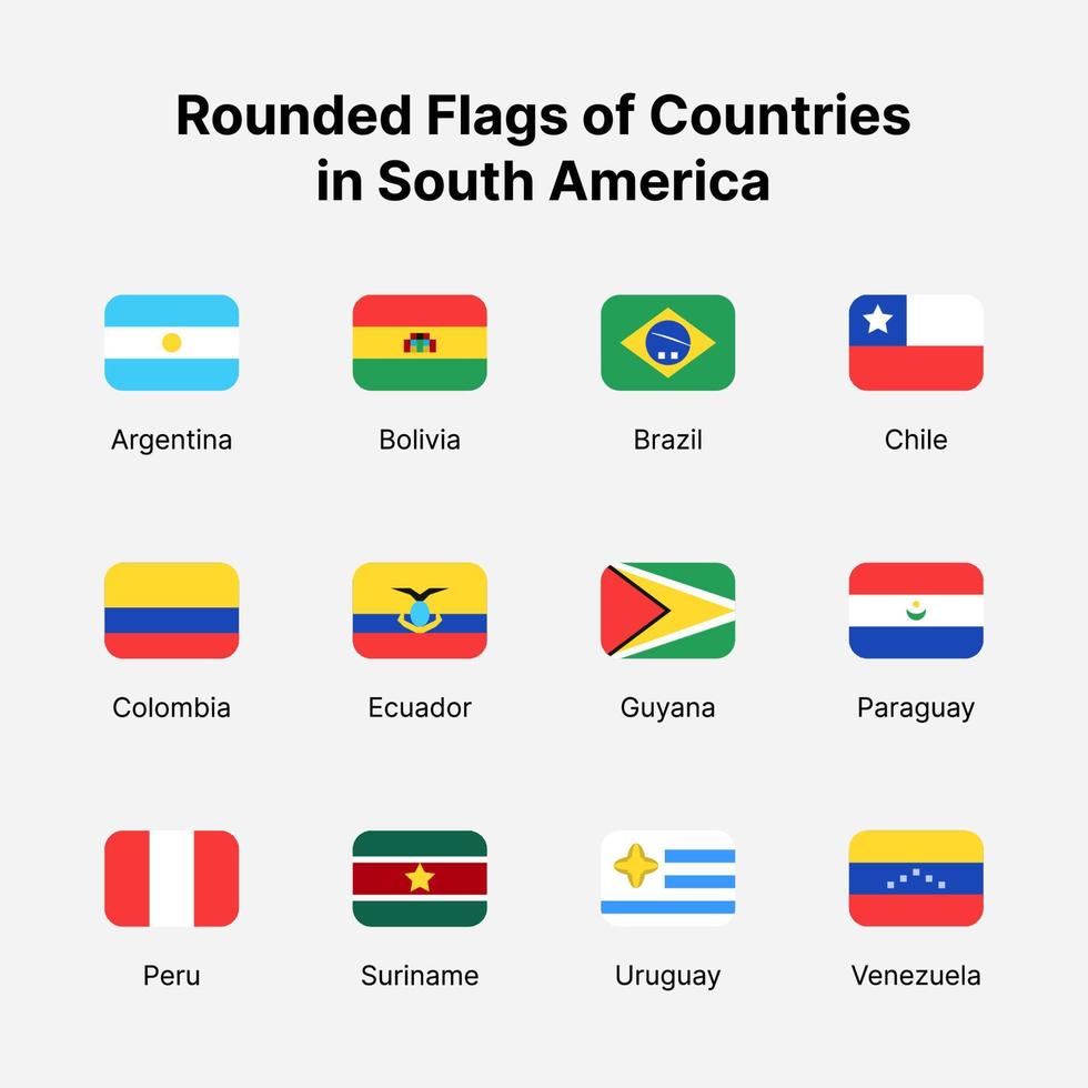 South America countries flags. Rounded flags of countries in South America. vector