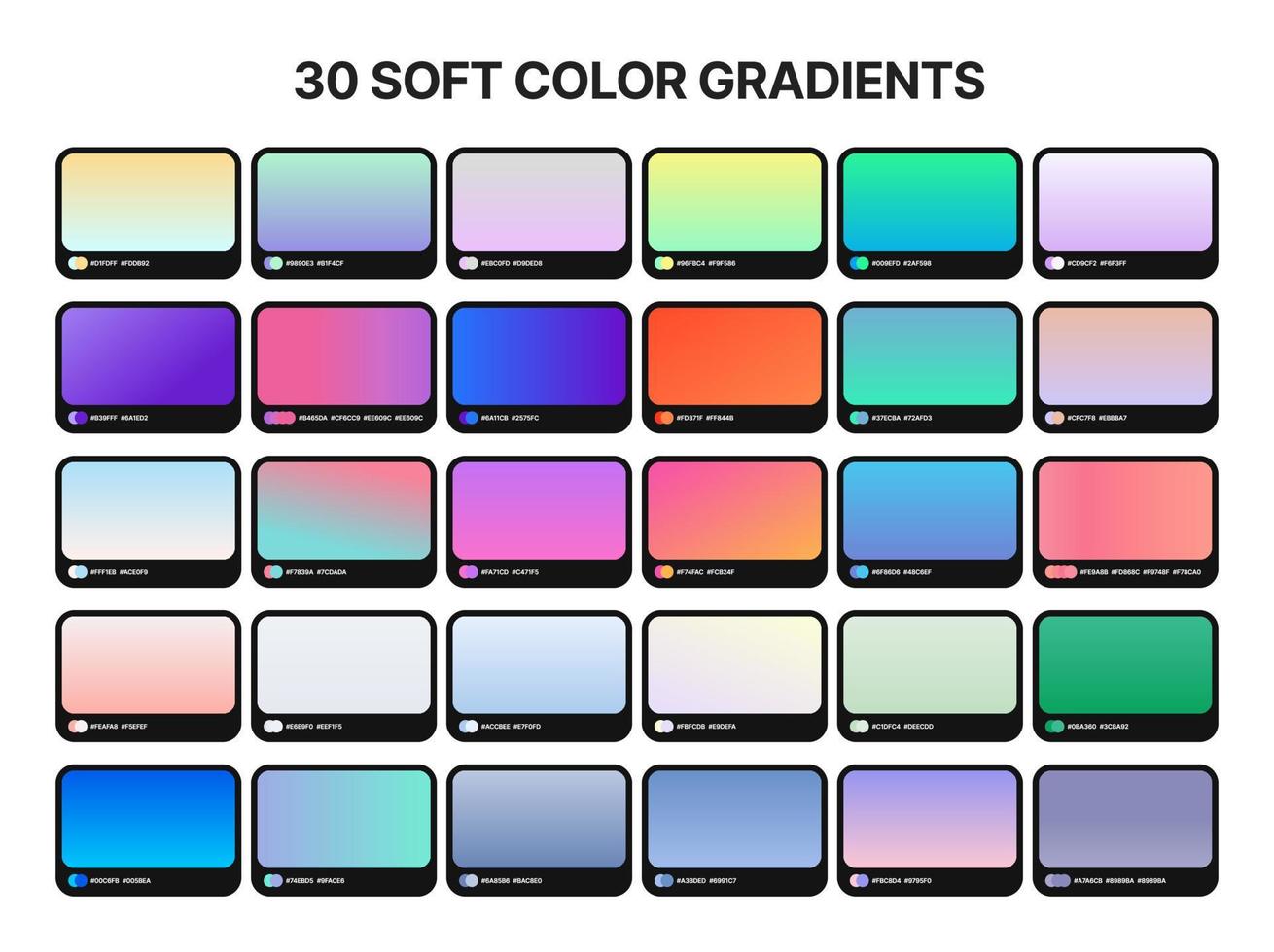 30 best gradient backgrounds. Gradient backgrounds with color codes. Vector abstract background.