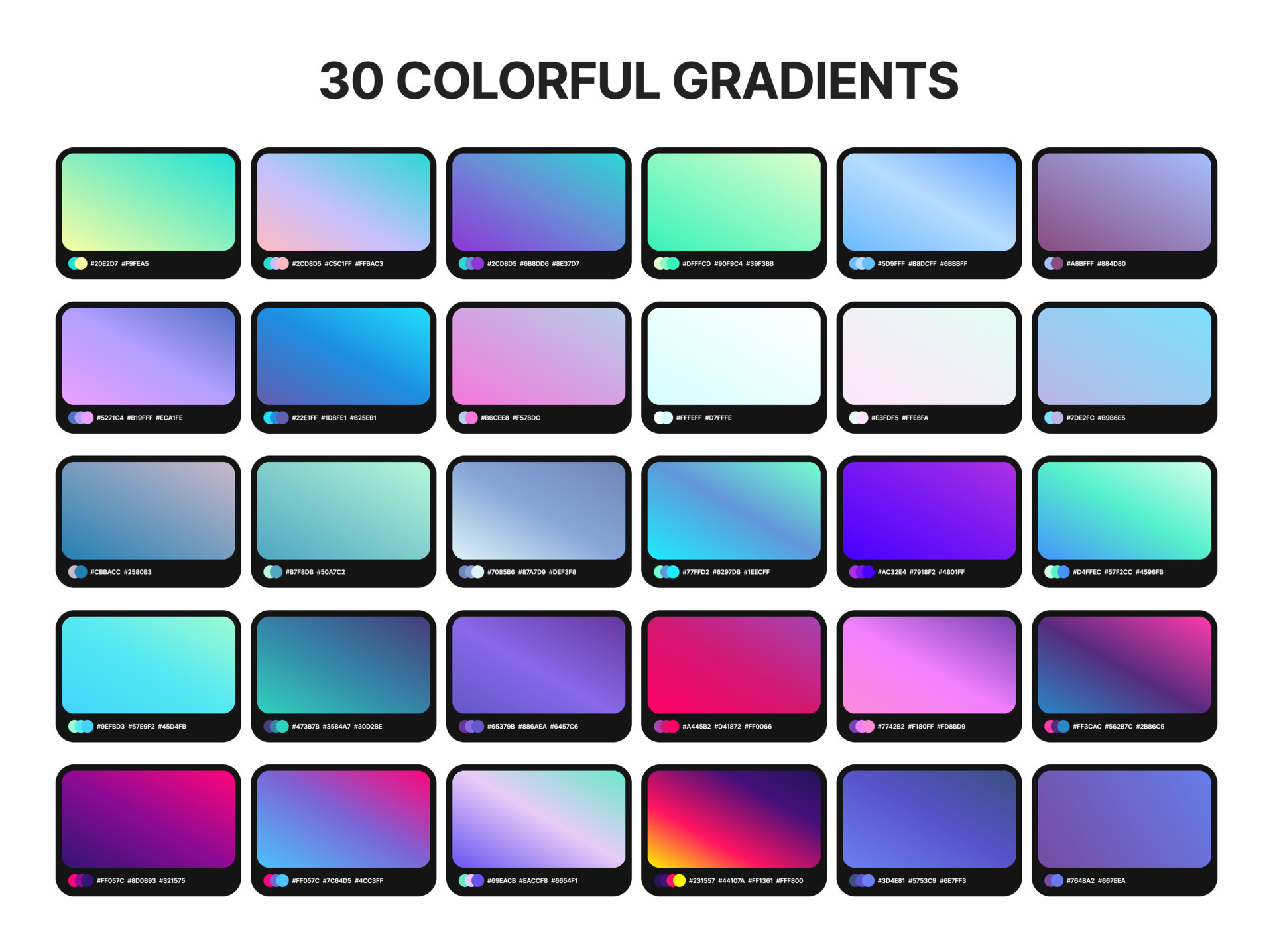 30 best gradient backgrounds. Gradient backgrounds with color codes. Vector abstract background