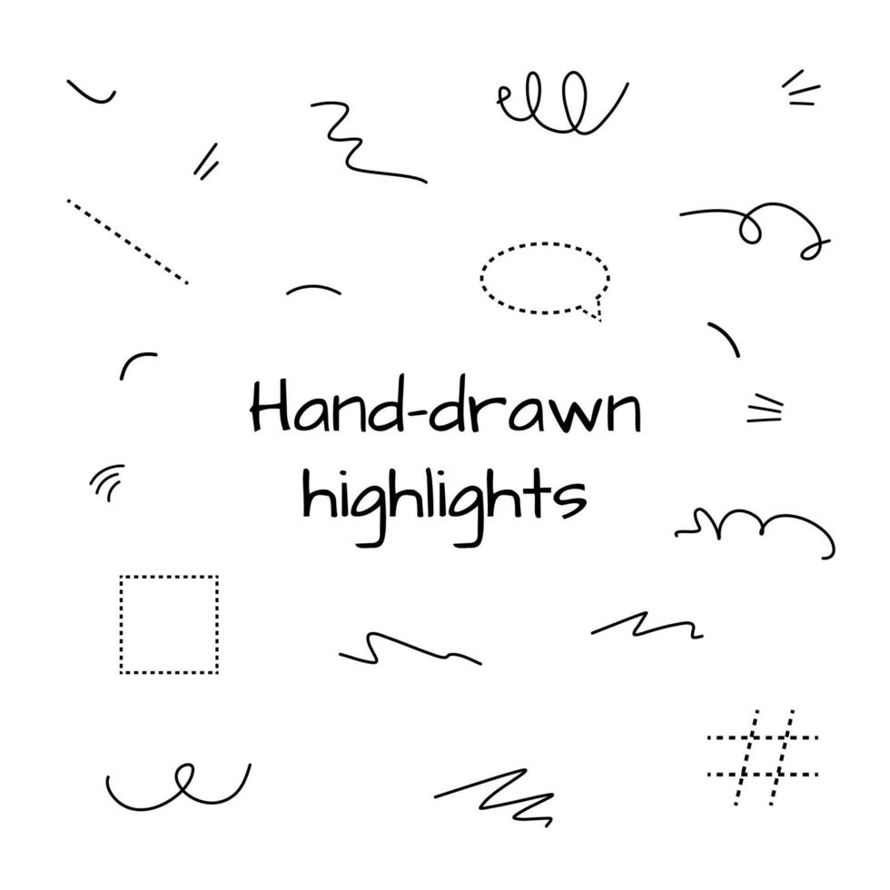 Hand drawn highlights set. Collection of vector doodle highlights in different shapes.