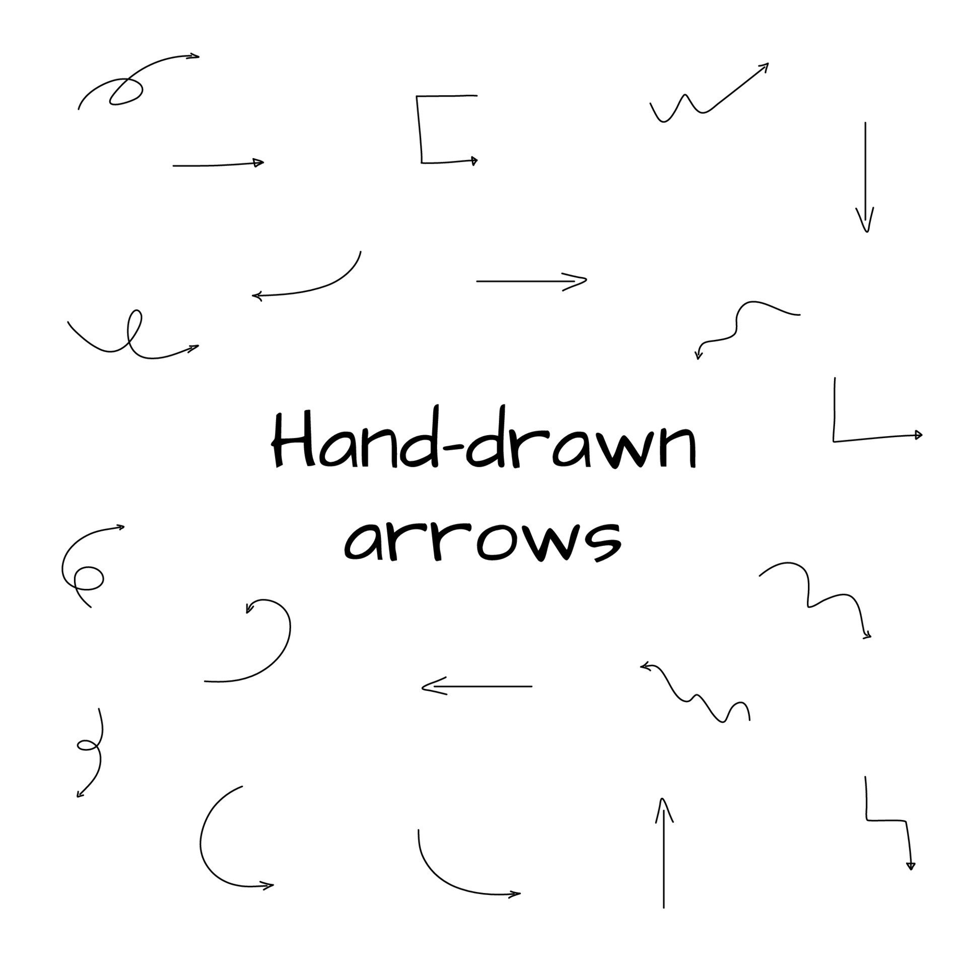 Hand drawn arrows set. Collection of vector doodle arrows in different