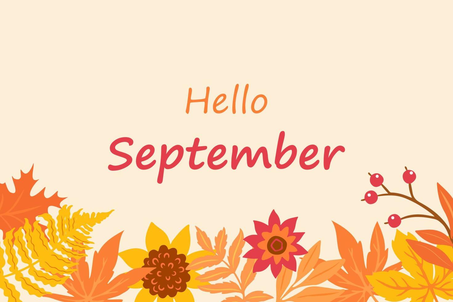 Hello autumn poster with foliage. Hello September. Autumn background with leaves for lettering. vector