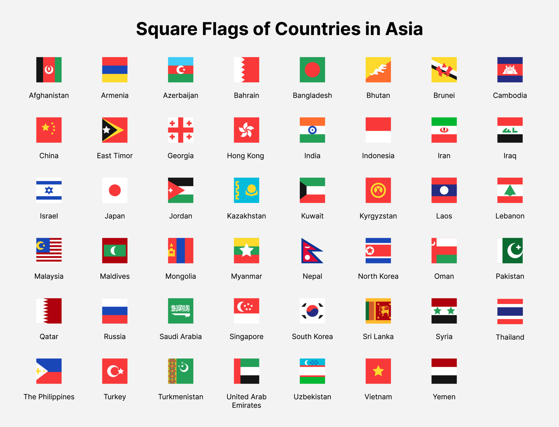 Asia Countries Flags Square Flags Of Countries In Asia 13709823 Vector Art At Vecteezy Asia Countries Flags Square Flags Of Countries In Asia 13709823 Vector Art At Vecteezy