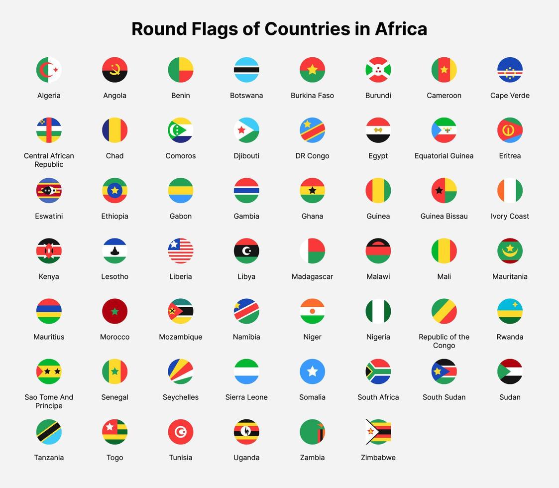 Africa countries flags. Round flags of countries in Africa. vector