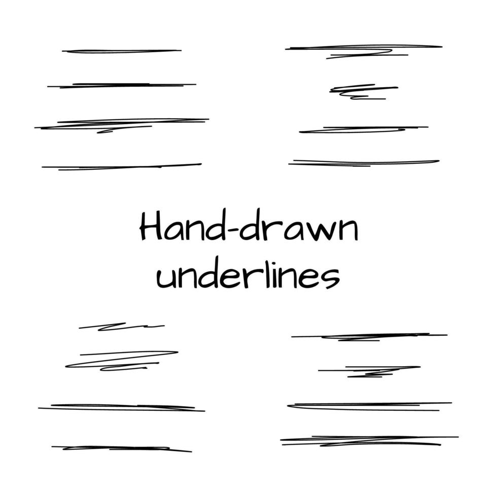 Hand drawn underlines set. Collection of vector doodle underlines in different shapes.